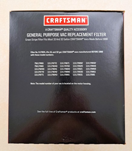 Craftsman Shop Vac Filter 917804 Fits 16 and 32 Gallon Vacuums OEM - Picture 2 of 8