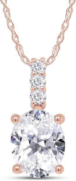 2Ct Solitaire Pendant Necklace Oval & Round Lab Created Moissanite 10K/14K Gold