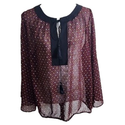 Lane Bryant Sheer Top Burgundy Print Long Bell Sleeve Women's 18 20