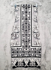 Express Dress Womens 2 Black White Print Midi Body Con Dress Strapless