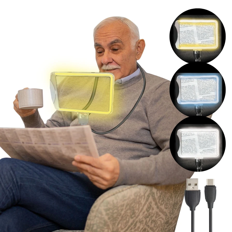 4X & 6X Flexible Gooseneck Magnifier with 3 LED Lighting Modes, USB Rechargeable - Image 3 of 4