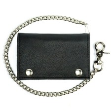 6" XL Tri-Fold Blk Leather Credit Card ID Zipper Pocket Biker Chain Wallet TC817