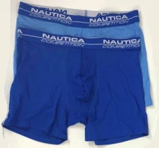 $30 Nautica Underwear Men's Blue Tagless Microfiber Logo 2-Pack Boxer Briefs M