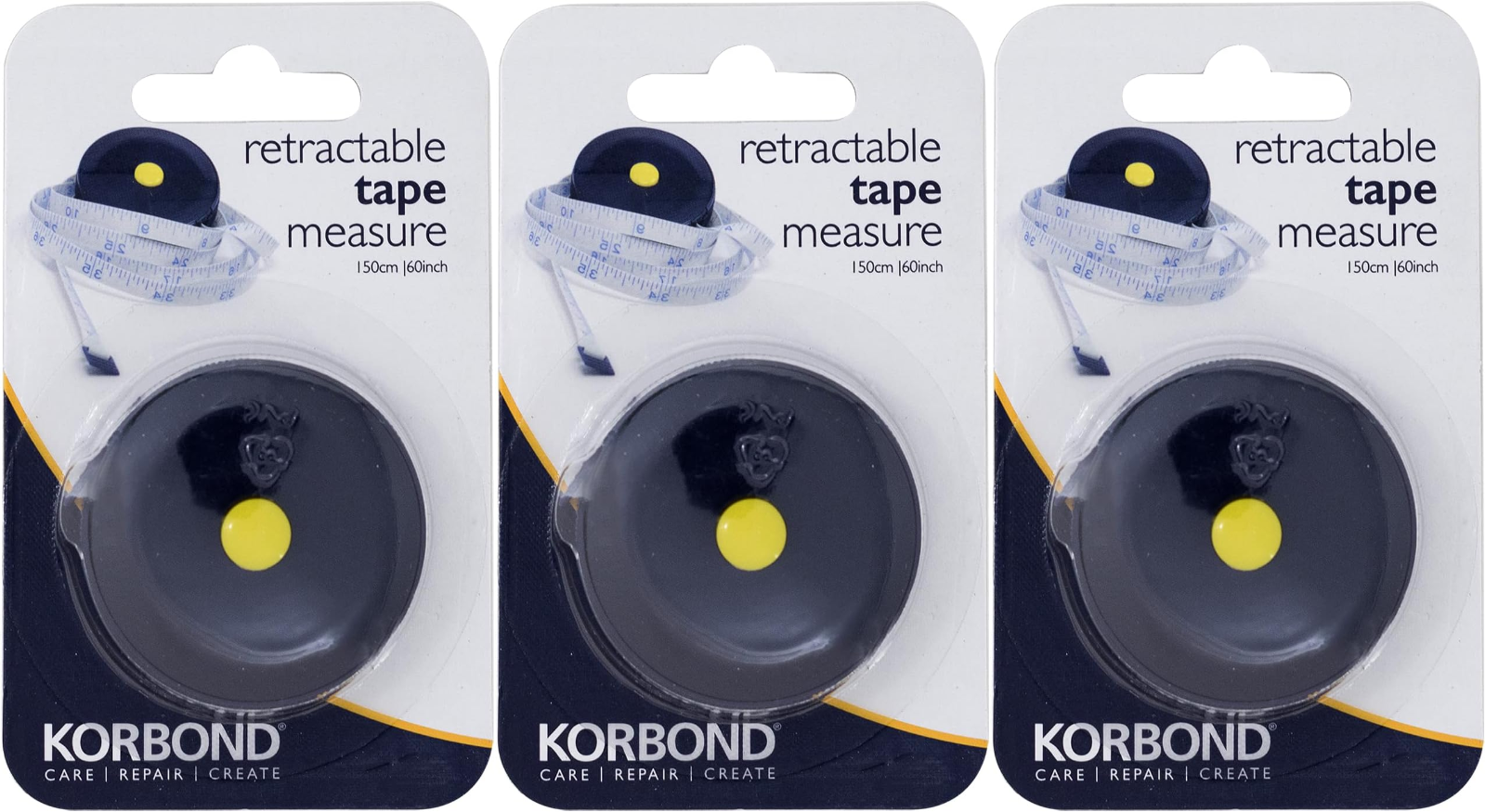 3x Korbond Retractable Tape Measure Non-Stretch Sewing Dressmaking - 150cm/60""