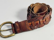 Fossil Leather Belt SMALL 32-34 Chain Woven Western Tooled Brown BT3010200