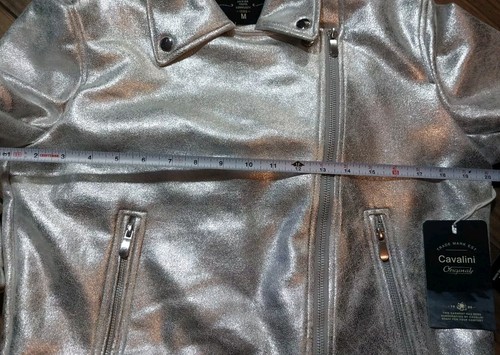 Cavalini Vegane Lederjacke Damen Größe M Silber Metallic - Bild 6 von 7