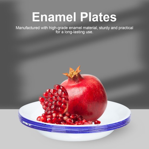 Enamelware Salad Plate Set of 4 White with Blue Rim-QK - Picture 7 of 12