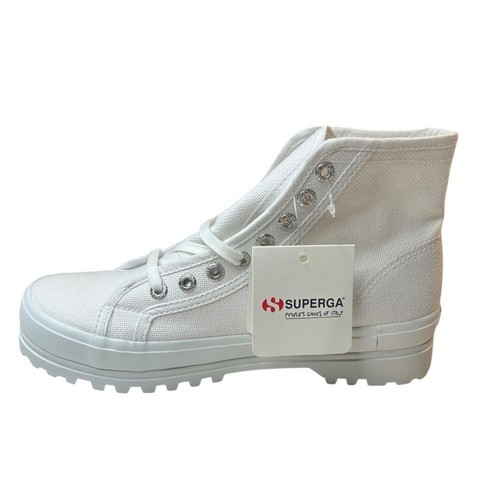 NEU Superga 2341 Alpina hohe Sneakers weiß Canvas Stollensohlen Größe 8