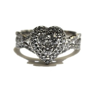14k white gold 1.11ct heart diamond cluster engagement ring wedding band 6.3g 7