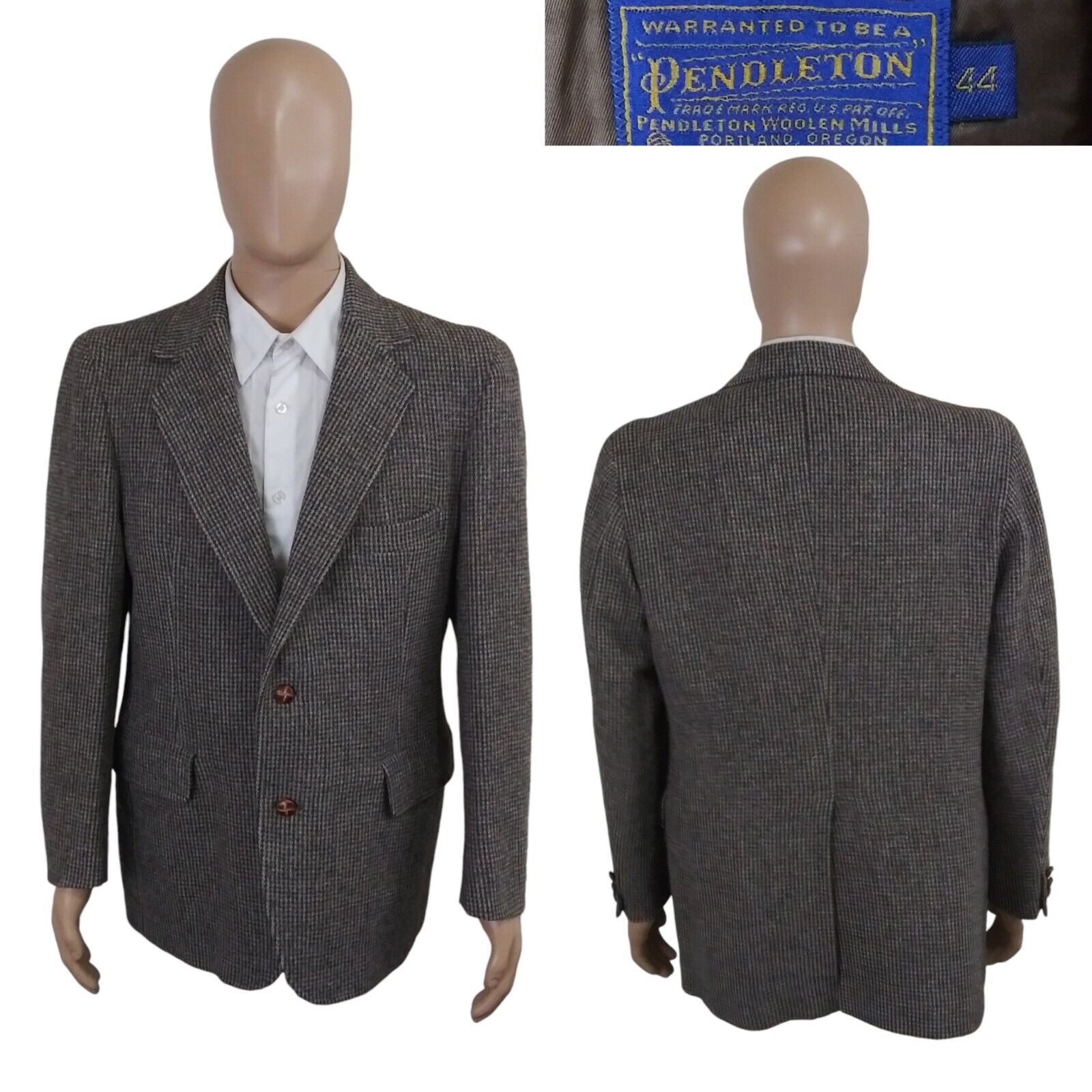 Vintage Pendleton Leather Button Plaid Tweed Wool… - image 1