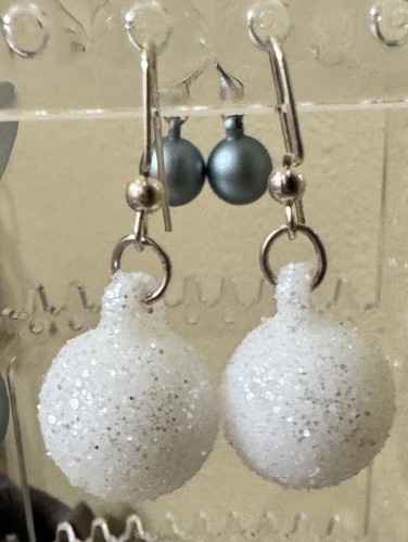 Christmas Spheres Dangle Drop Earrings New Year Party, Blue, Pink, Grey Or White - Picture 4 of 4