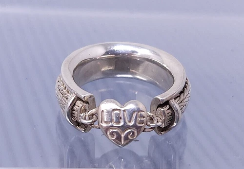 Vintage Brighton Sterling Silver Love Heart band Ring size 7