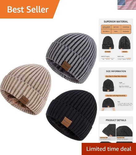 Mens Beanie Hats 3 Pack, Winter Hats for Men Women Warm Thermal Fleece Lined,...