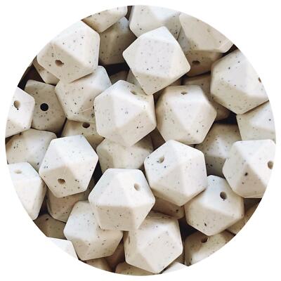 10 silicone beads LINEN SPECKLED 17mm hexagon sensory keyring jewellery cream