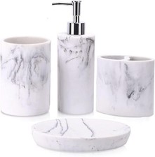 Bathroom Accessory Set, 4 Pcs Marble Look Bathroom Vanity Countertop Bathro
