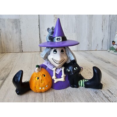 Ceramic vintage witch cat Halloween decor pumpkin