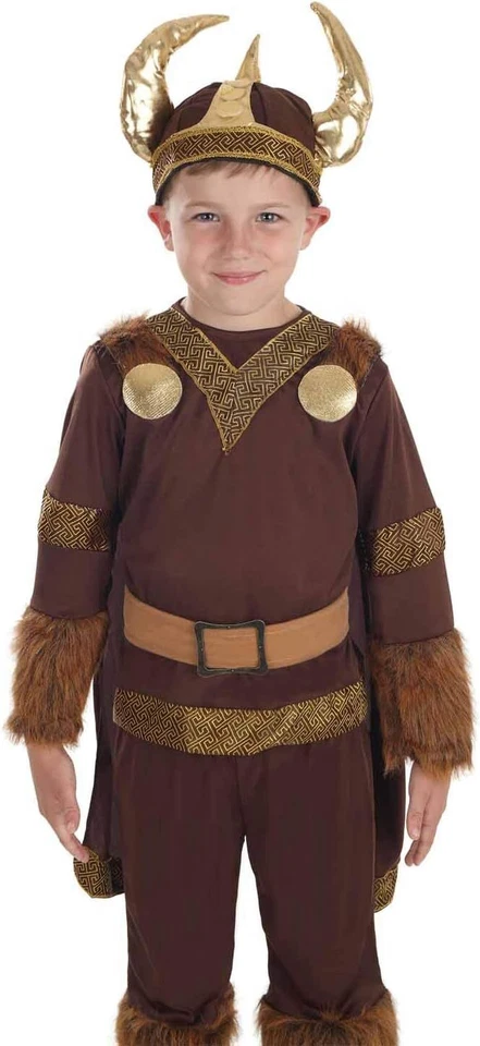 Disfraz de vikingo para niños Casco con cuernos M-XL Niños Guerrero nórdico Halloween Vestido elegante Foto 2 de 4