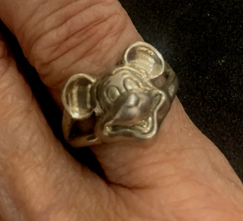 Vintage Sterling Silver 3D Mickey Mouse Face Ring 5 Grams Size 8 3/4