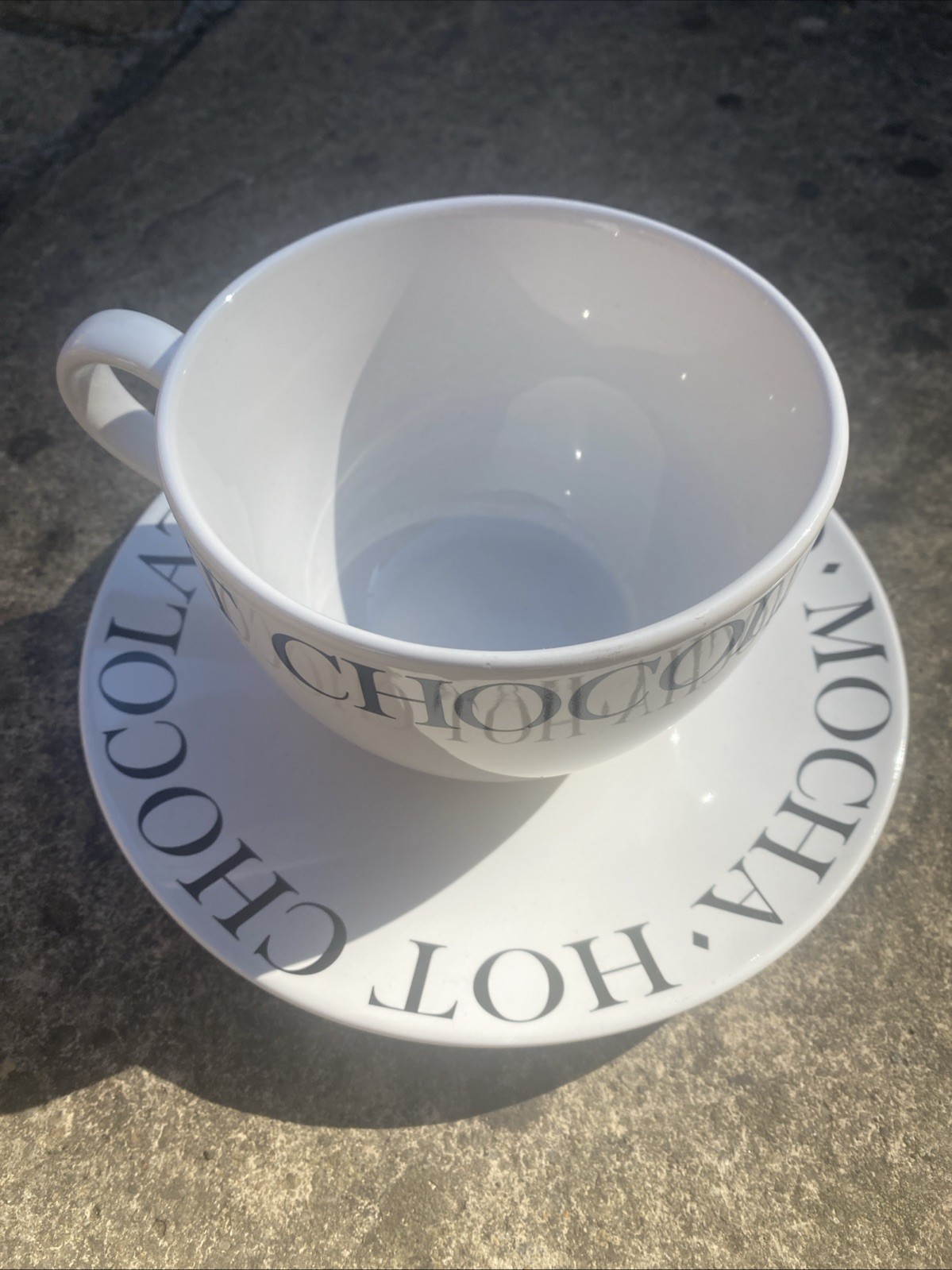 Whittard of Chelsea Script Black/White Jumbo Hot Chocolate Tea Cup + Saucer