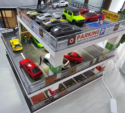 1:64 Diorama Diecast Garage Model LED Multi-storey Parking Lot