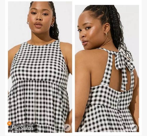 Torrid Maxi Neckholder Stufenkleid schwarz weiß Gingham Größe Torrid0/12/L Neu mit Etikett - Bild 2 von 11
