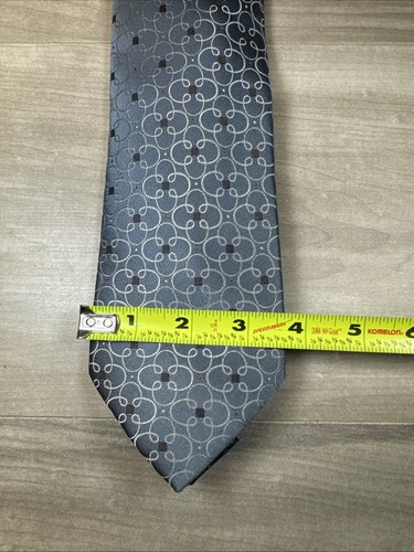Calvin Klein Men's 100% Silk Tie Necktie Silver Grey Blue & Brown Dots Geometric - Picture 9 of 10