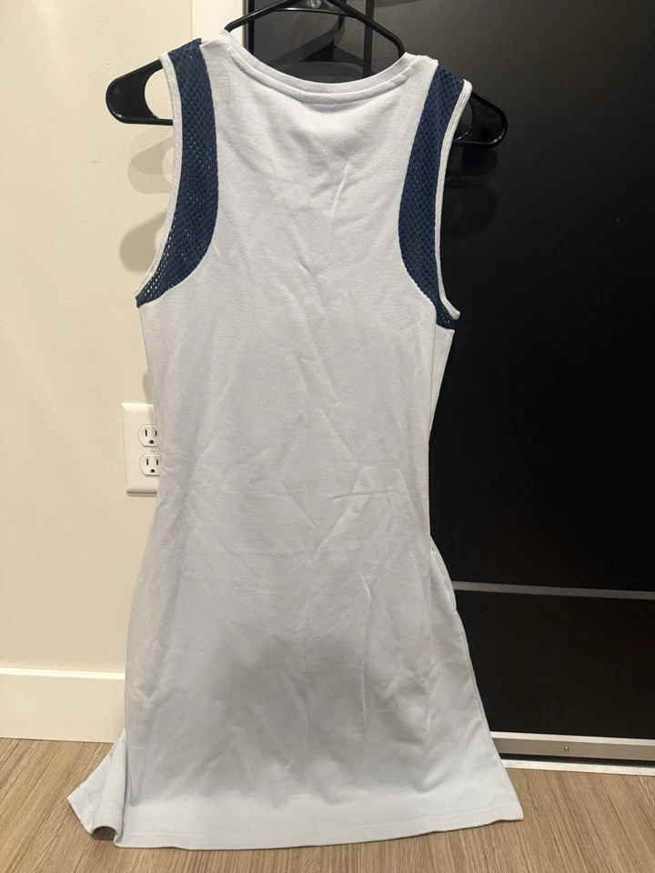 Vestido Tenis Atlético Adidas Blanco Azul Malla Ribete Talla Mediana Ropa Activa Foto 2 de 2
