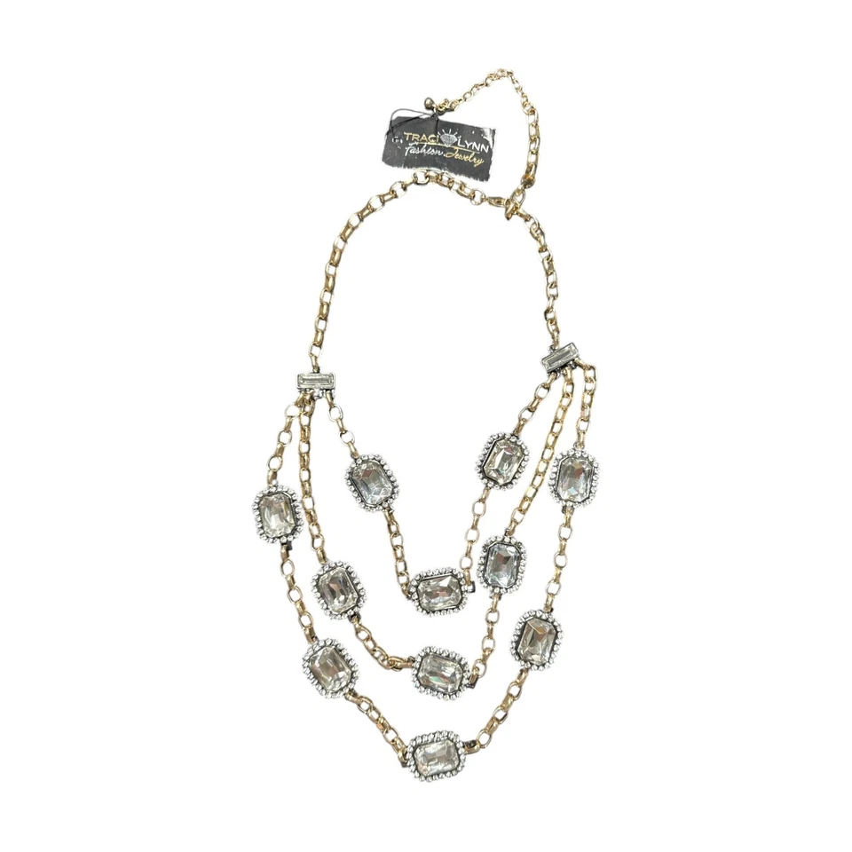 Collar llamativo de cristal en capas tono plata TRACI LYNN TL446 Foto 2 de 4