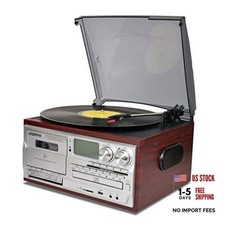Vinyl Record Player 9 in 1 3 Speed Bluetooth Vintage Turntable CD Cassette Red