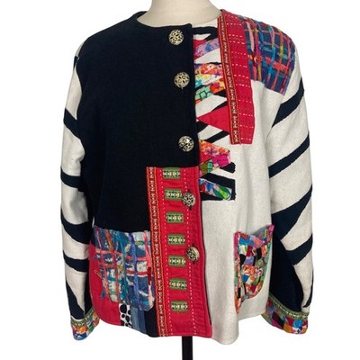 Vintage Parsley & Sage Patchwork Jacket Large Colorful Applique Boho Art to Wear