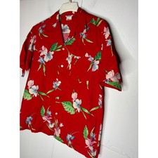 Made in Hawaii Mens Vintage Floral Aloha Camp Shirt Red Short Sleeve RN 37359 L