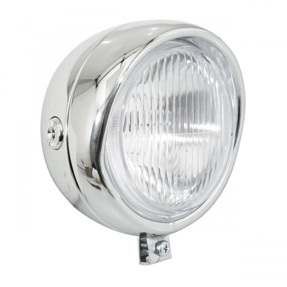 Phare avant rond avec casquette Guia acier chromé étanche pour mobylette