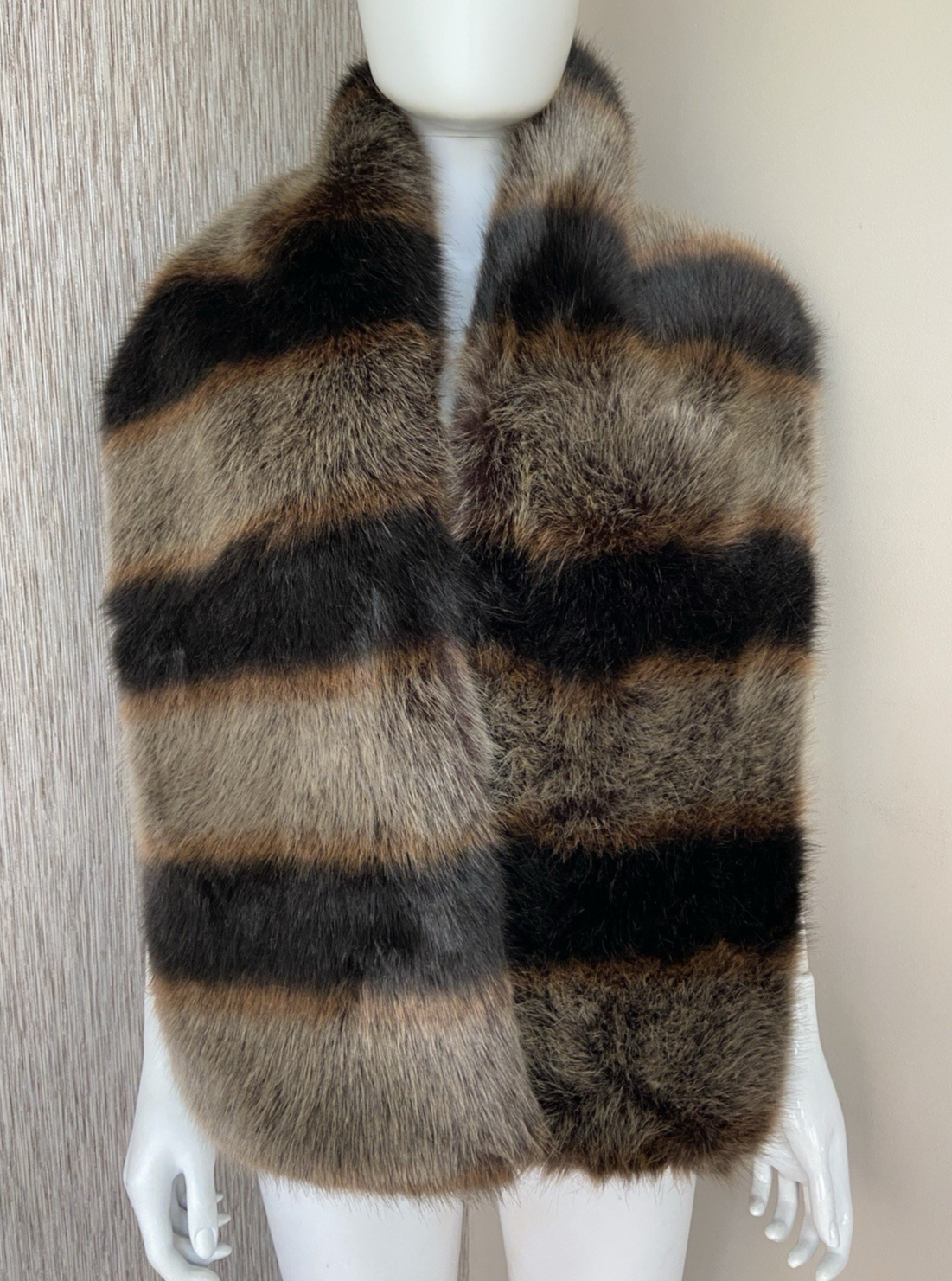 BIBA SOFT FAUX FUR STRIPE SCARF STOLE BNWT