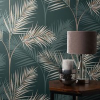 South Beach Palmenblatt Fine Decor Tapete SmaragdgrüN Metallic Mica FD42679