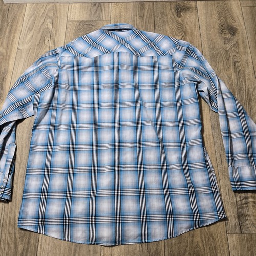 Wrangler WrancherMen’s Western Pearl Snap 2XT Shirt Aqua Blue Black White VTG - Picture 6 of 8