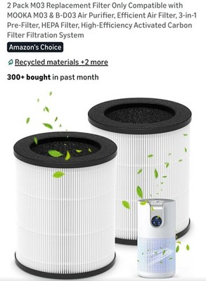 2-Pack M03 Replacement Air Filter for MOOKA M03 B-D03 HEPA Carbon Pre-Filter
