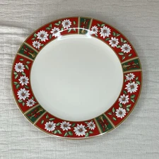 Kobe CHARLTON HALL 10.5" Dinner Plate Set 4Pc White Floral Horn Red Green Japan