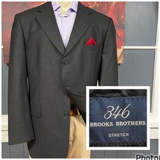 Vintage Brooks Brothers Blazer Jacket Mens 45L Long Wool Stretch Dark Charcoal