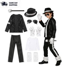 Boys 80s 90s Retro Dance Costume Set - 8 Pc Sequin Glitter Fun, Size X-Large