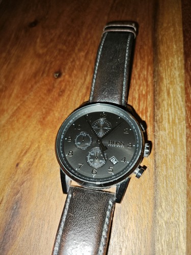 Boss Navigator Armbanduhr Chronograph Uhr Schwarz Leder