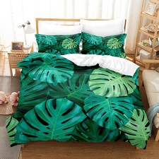 Image of Tropical Palm Leaves Weed Fresh Plants Parrot 3D Doona Duvet Quilt Cover Bed Set