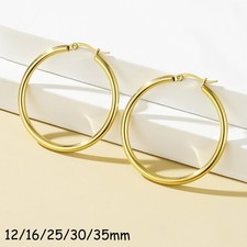 14K Real Yellow Gold Plated Shiny Polished Round Creole Hoop Earrings All Sizes