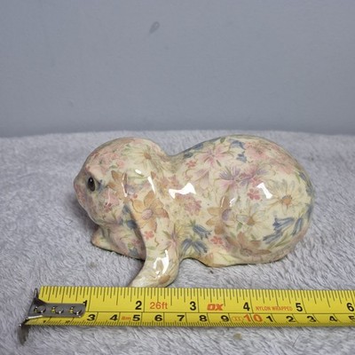 Vintage Global Studios Floral Chintz Bunny Figur - Keramik Schlaufenohr Hase