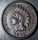New Listing1892 INDIAN HEAD CENT - With LIBERTY & Near 4 DIAMONDS - Near AU UNC