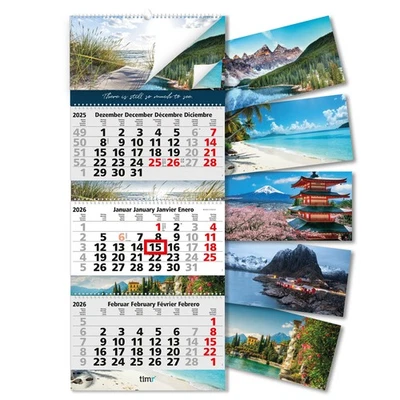TIMR 3-Monatskalender 2026 Bilder Kalender mit Schieber mehrsprachig D GB F E - tr336