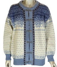 VTG DALE of NORWAY BLUE FAIRISLE CARDIGAN WOOL METAL CLASPS SWEATER WOMEN'S L