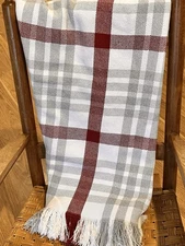 Boll And Branch Throw Blanket 100% Organic Cotton Heritage Plaid Red/Gray