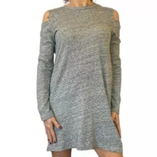 Zara W&B Gray Cold Shoulder Long Sleeve Mini Dress Casual Womens Small