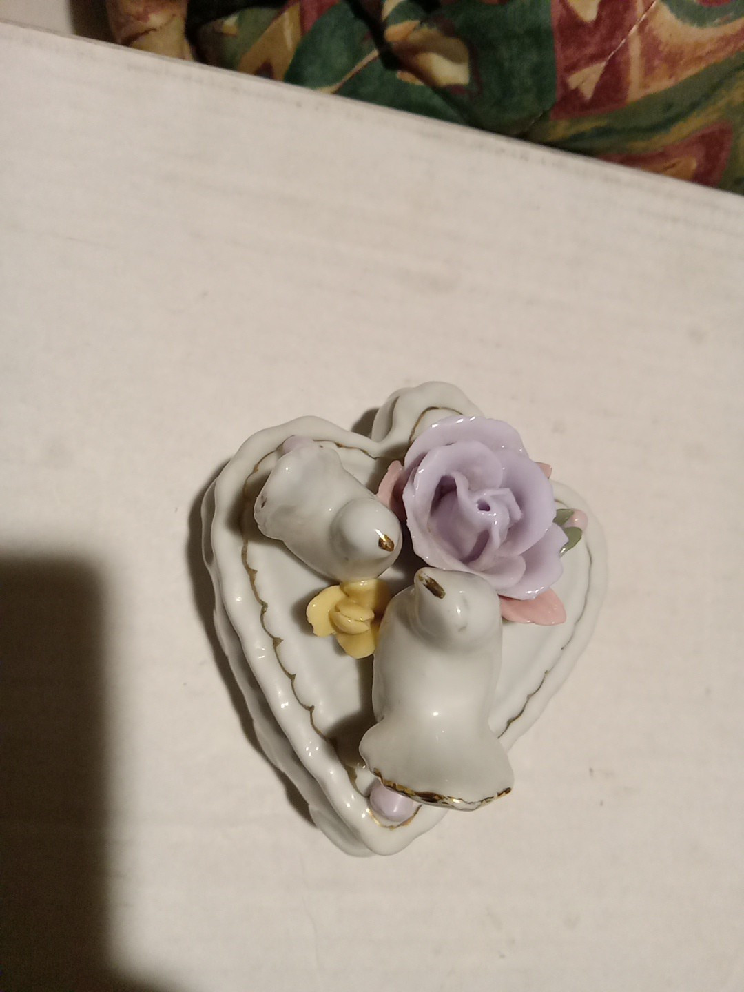 White Spade ♤ Ceramic Jewelry Box with Floral Dove Birds Design-image