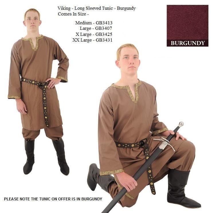 Camisa Vikinga Medieval Borgoña Manga Larga - Túnica - Recreación Disfraz LARP